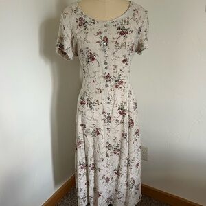 Vintage Floral Midi Dress Fits Size 8